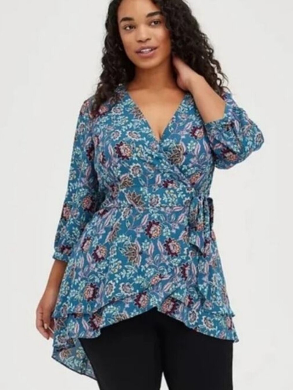 Torrid Floral Wrap Tie Waist Tunic Size 2
